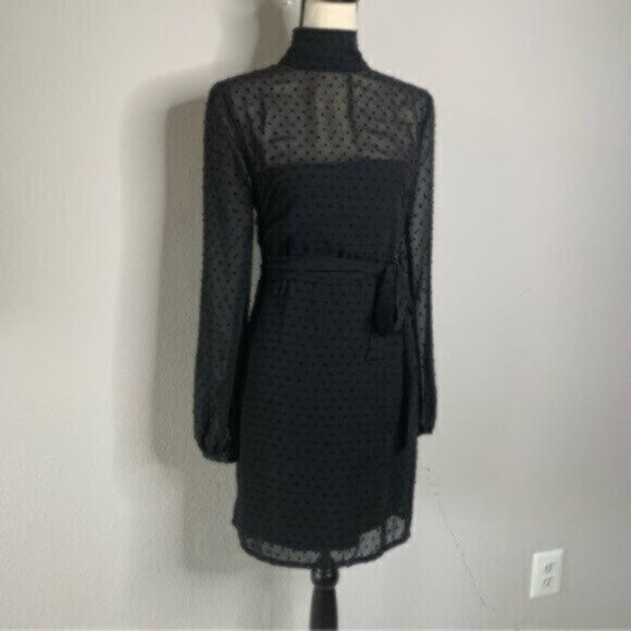 Misha Collection Black  High Neck Mini Dress With Blouson Sleeve - Picture 8 of 14
